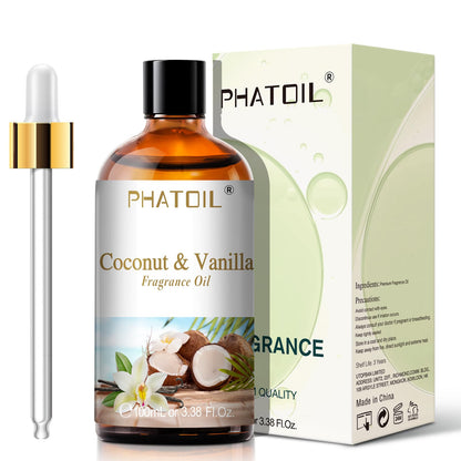 PHATOIL Coconut & Vanilla Fragrance Oil – 100ml for Aromatherapy, Diffusers, Candles & Soap