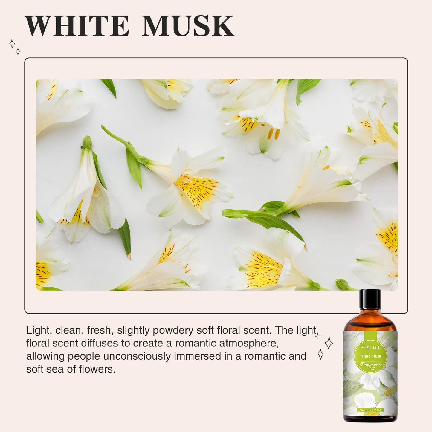 White Musk Fragrance Oils 100ML – PHATOIL Glass Dropper for Diffusers & DIY