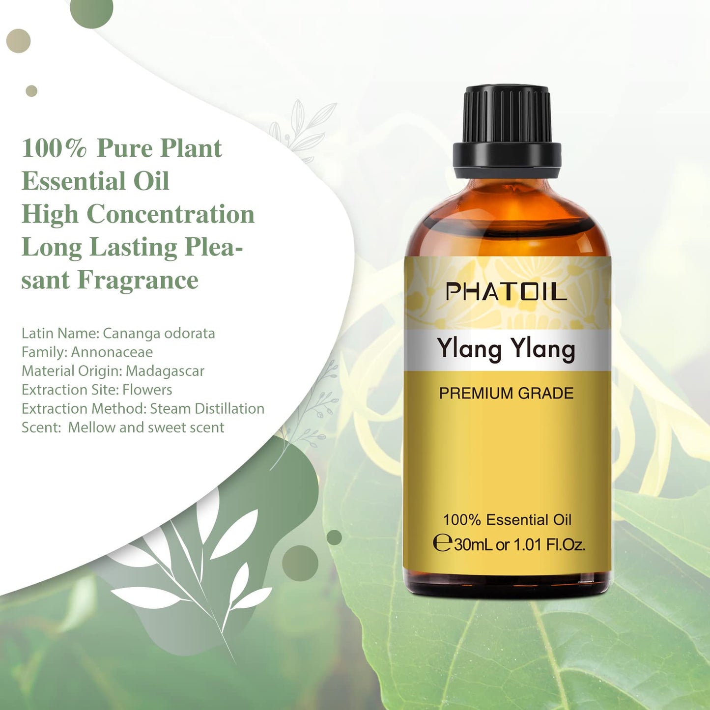 PHATOIL Ylang Ylang Essential Oil 30ml – Premium Aromatherapy, Diffuser & DIY