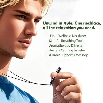 phaxud Mindfulness Breathing Necklace & Essential Oil Diffuser - 2-in-1 Stainless Steel Jewelry (Black)
