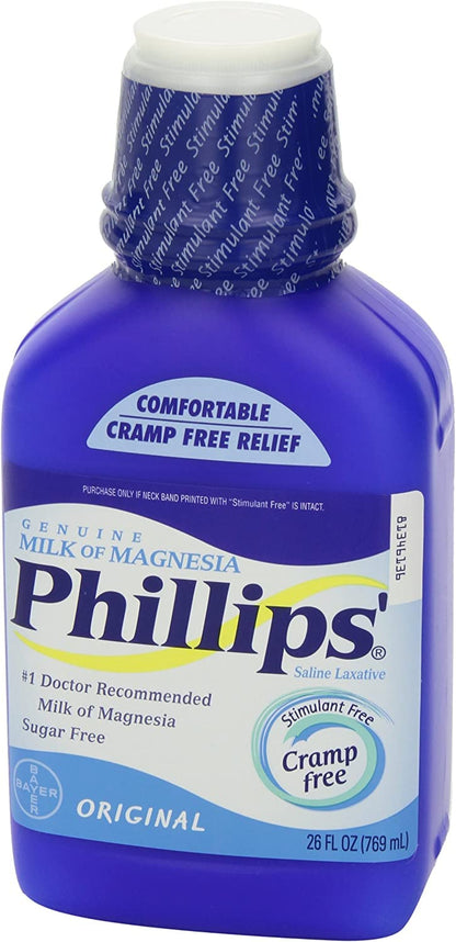 Phillips' Milk of Magnesia Liquid Laxative – 26 oz Pack of 2 | Cramp-Free, Gentle Overnight Relief