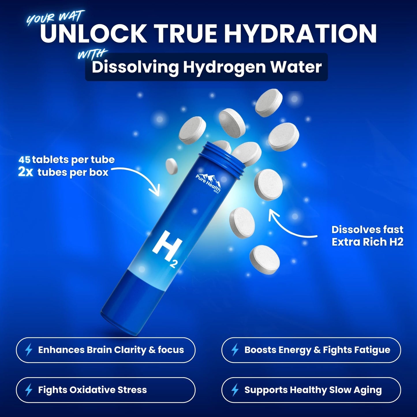 PHM Hydrogen Water Tablets – H2 Molecular Tabs for Hydration & Energy | 90 Tablets