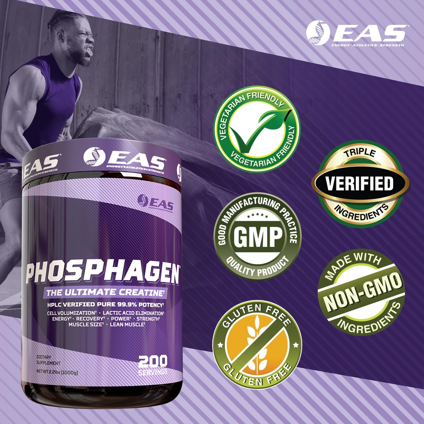 Experimental and Applied Sciences Phosphagen Ultimate Creatine Powder | Power, Strength, Muscle Size, & Cell Volumization | Pure 99.9% Potency | 200 Servings (Unflavored)