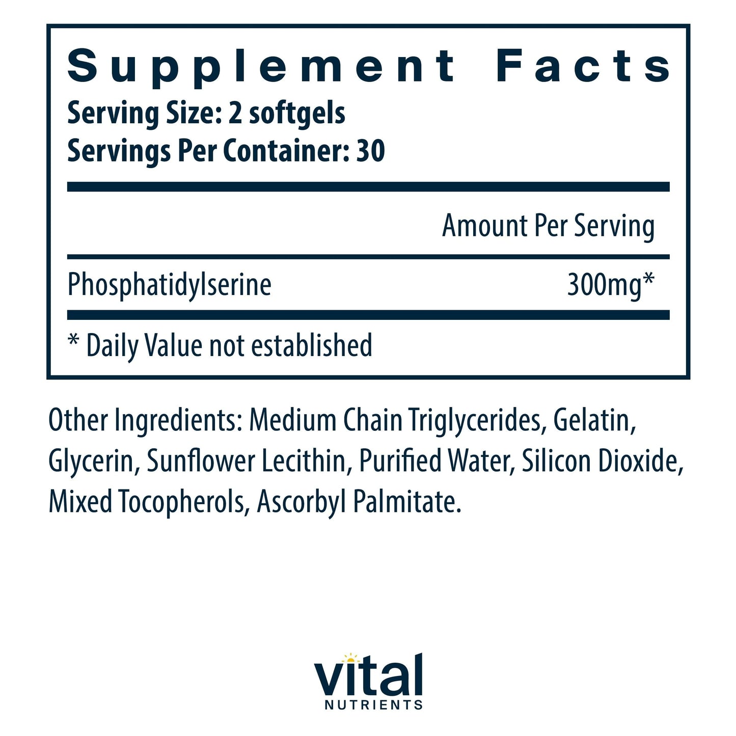 Vital Nutrients Phosphatidylserine | 150mg Phosphatidylserine Supplement | Powerful Nootropic for Attention, Memory, and Mental Focus Support* | Gluten, Dairy, Soy Free | Non-GMO | 60 Softgels