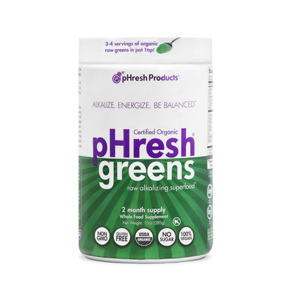 pHresh Greens Raw Alkalizing Superfood Powder – 10 oz – 2 Month Supply – Vegan, Kosher, Gluten Free