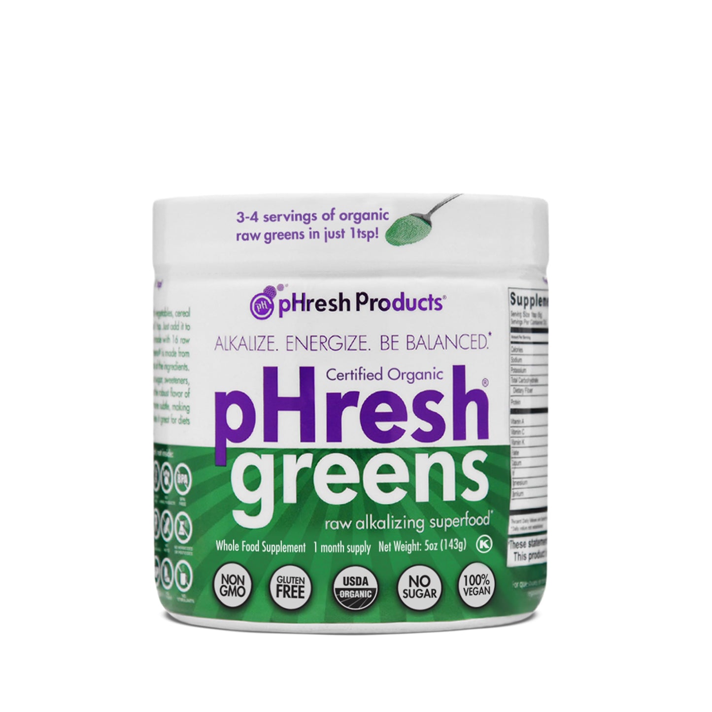 pHresh Greens Raw Alkalizing Superfood Greens Powder – 5 oz (1 Month) – Gluten-Free