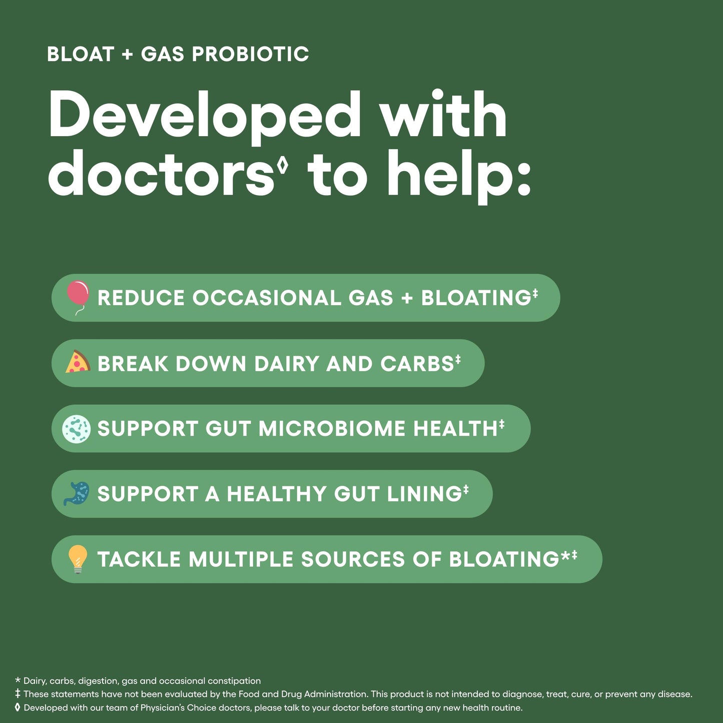 Physician's CHOICE Bloat & Gas Probiotic 30ct — 5-in-1 Digestive Support