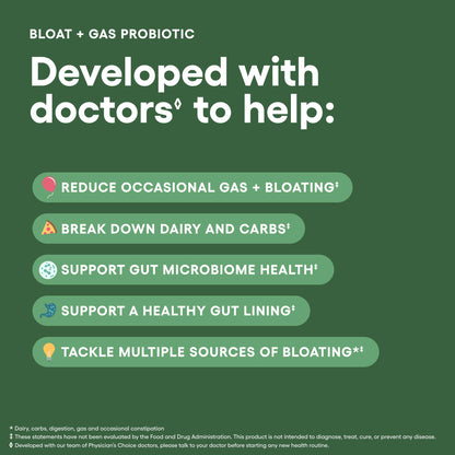 Physician's CHOICE Bloat & Gas Probiotic 30ct — 5-in-1 Digestive Support