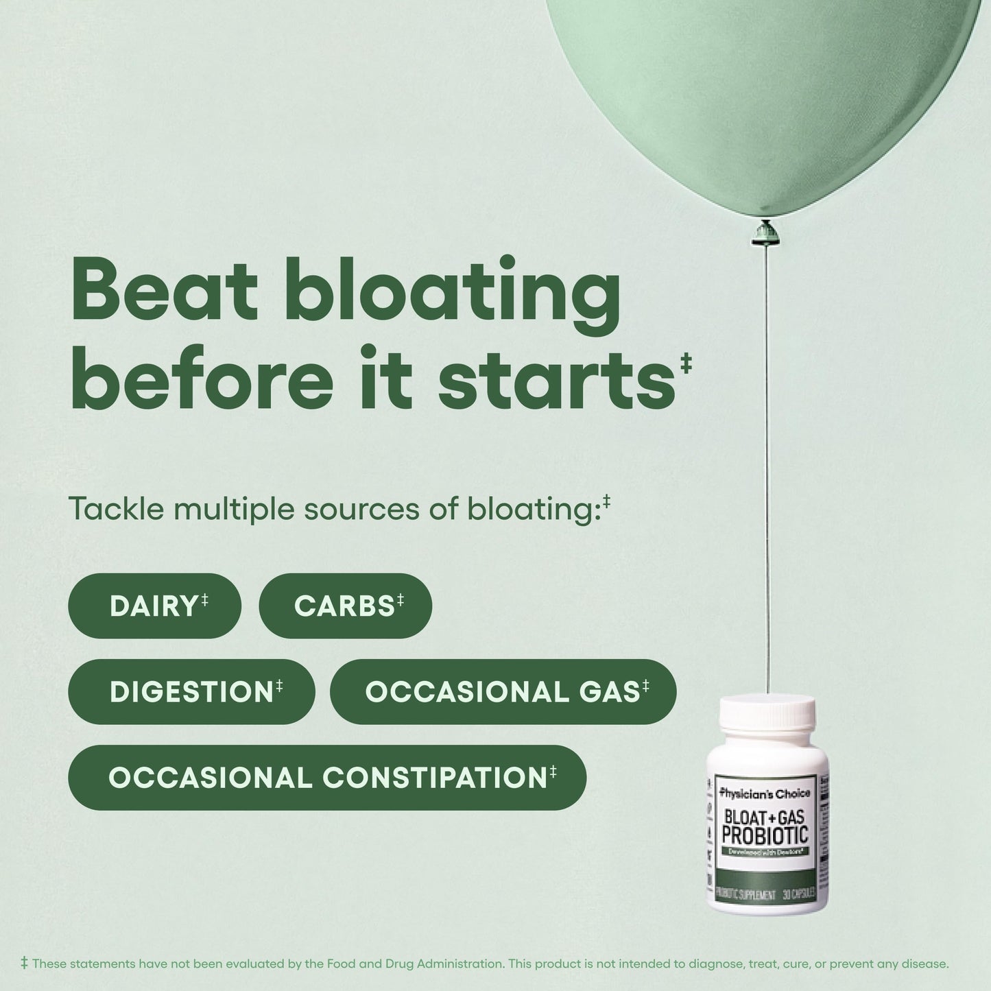 Physician's CHOICE Bloat & Gas Probiotic 30ct — 5-in-1 Digestive Support