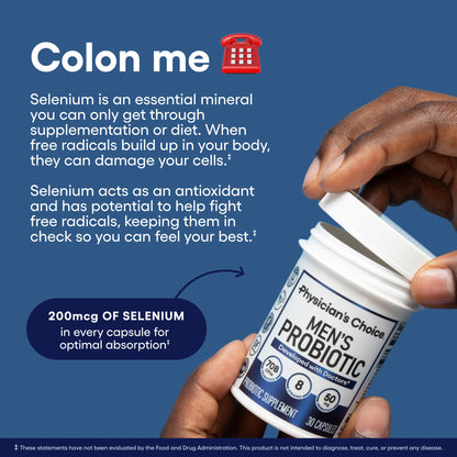 Physician's Choice Probiotics for Men - 70B CFU, 8 Strains, Selenium & Organic Prebiotics | Digestive & Immune Health - 30ct