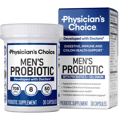 Physician's Choice Probiotics for Men - 70B CFU, 8 Strains, Selenium & Organic Prebiotics | Digestive & Immune Health - 30ct