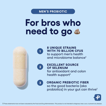 Physician's Choice Probiotics for Men - 70B CFU, 8 Strains, Selenium & Organic Prebiotics | Digestive & Immune Health - 30ct