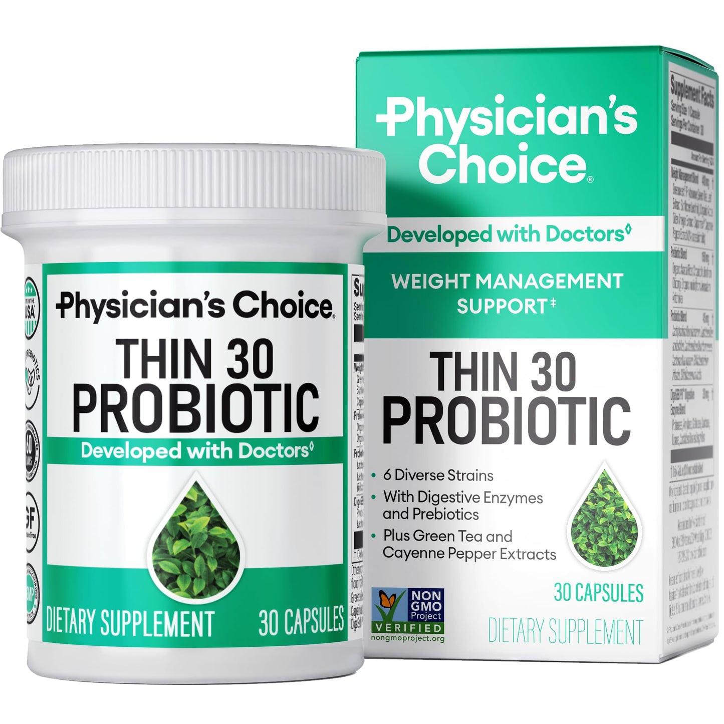 Physician's CHOICE Probiotics for Weight Management & Bloating | 6 Strains, Prebiotics, Cayenne