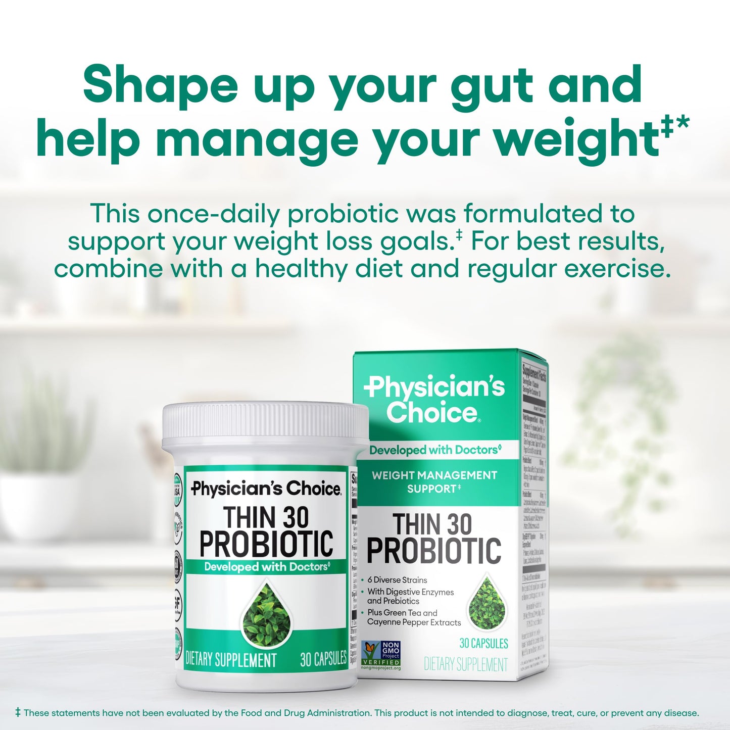Physician's CHOICE Probiotics for Weight Management & Bloating | 6 Strains, Prebiotics, Cayenne