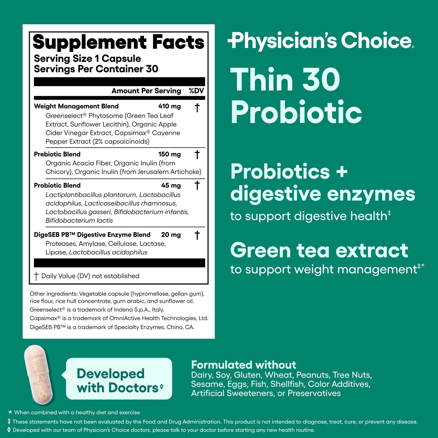 Physician's CHOICE Probiotics for Weight Management & Bloating | 6 Strains, Prebiotics, Cayenne