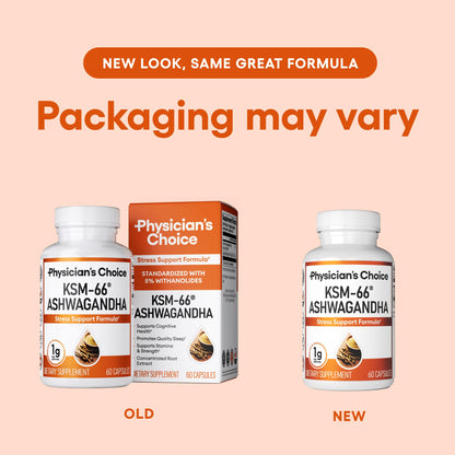 Physicians Choice KSM-66 Ashwagandha 1000mg – Organic, Black Pepper, 60 Vegan Capsules | Stress & Mood Support
