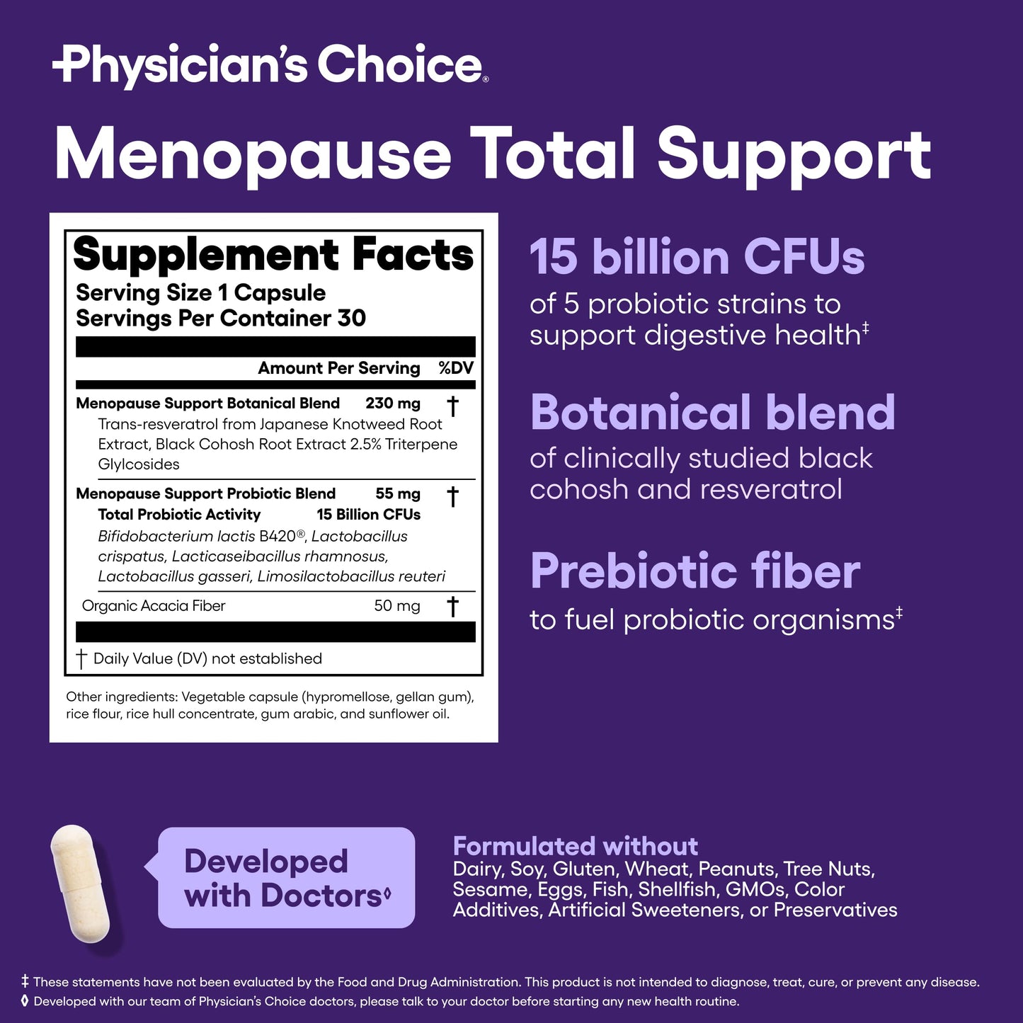 Physician's CHOICE Menopause Probiotic Supplement for Women - Hormone Balance, Hot Flashes & Gut Health - 30ct
