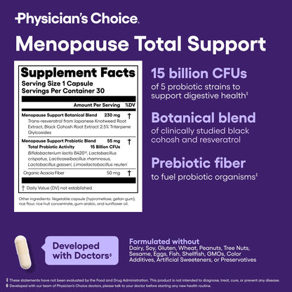 Physician's CHOICE Menopause Probiotic Supplement for Women - Hormone Balance, Hot Flashes & Gut Health - 30ct