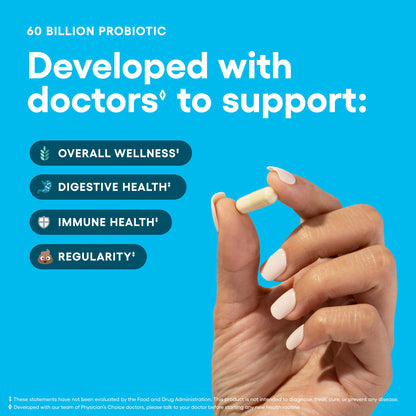 Physician's CHOICE Probiotics 60B CFU – 10 Strains + Organic Prebiotics | Immune & Digestive Health | 60 Count