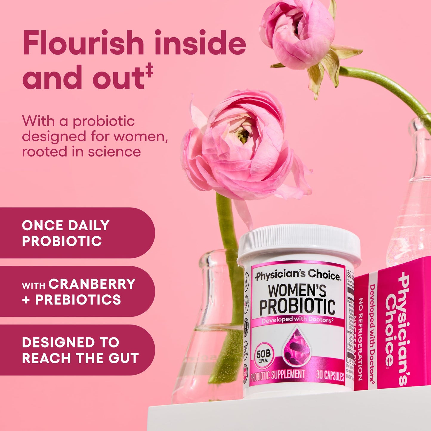 Physician's CHOICE Probiotics for Women - 50 Billion CFU, 6 Strains, Organic Prebiotics - UT & Digestive Health - 30 Count