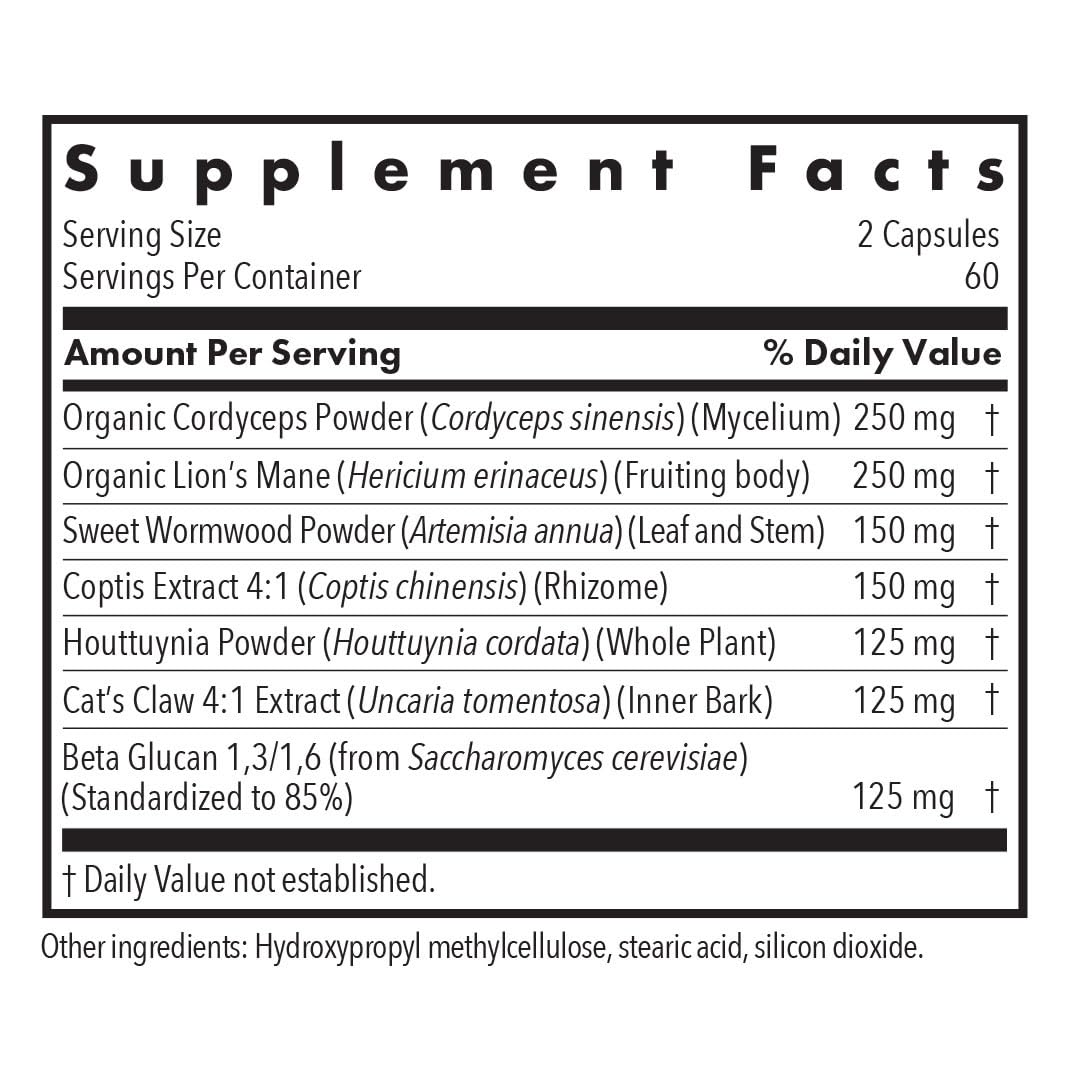Phyto Tick Defense Mushroom Complex - Allergy Research Group | Lion's Mane & Cordyceps - 120 Vegetarian Capsules