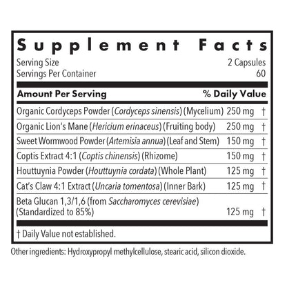 Phyto Tick Defense Mushroom Complex - Allergy Research Group | Lion's Mane & Cordyceps - 120 Vegetarian Capsules