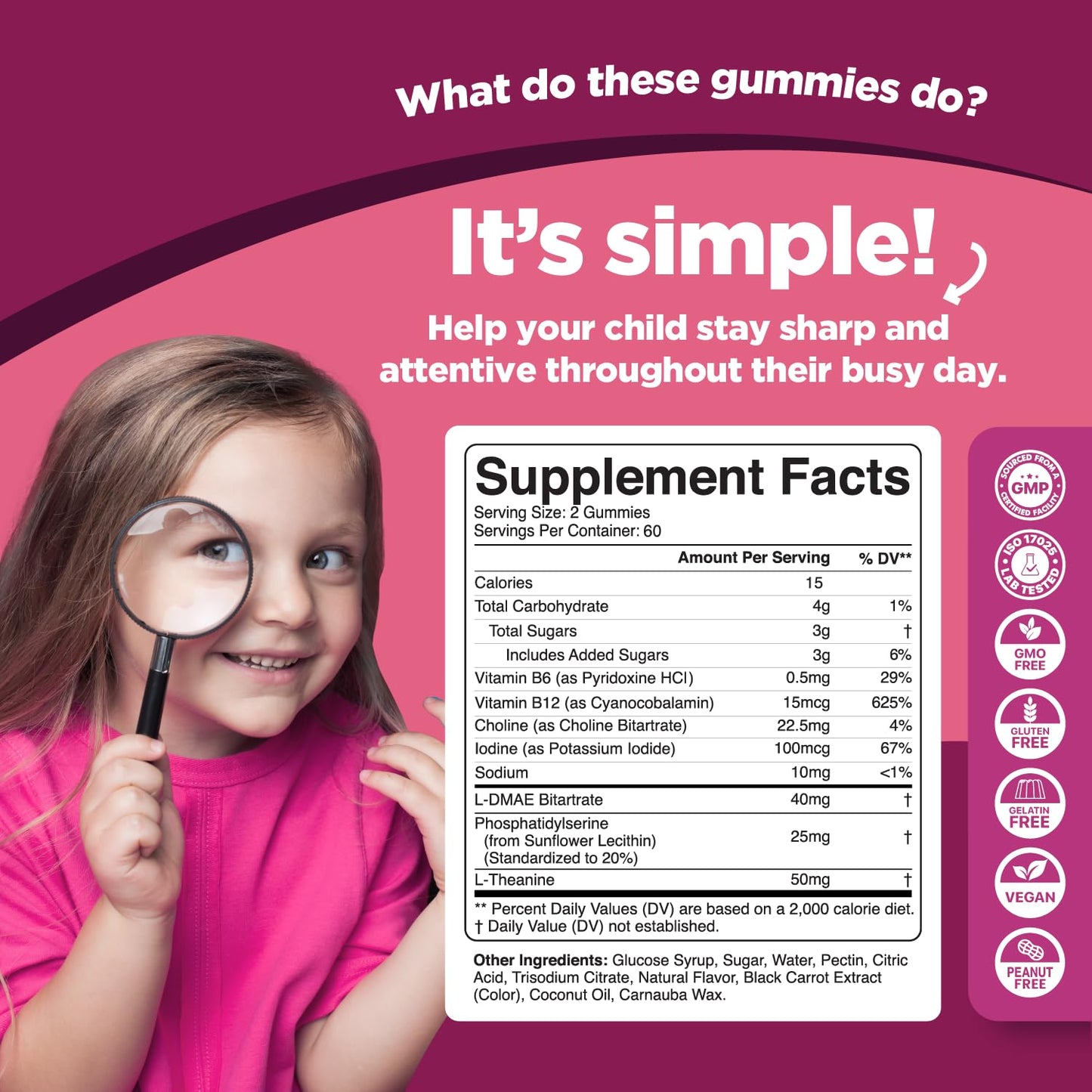 Phytoral Vegan Kids Focus Gummies – Brain Support for Children (120 Count) - Non-GMO & Gluten-Free