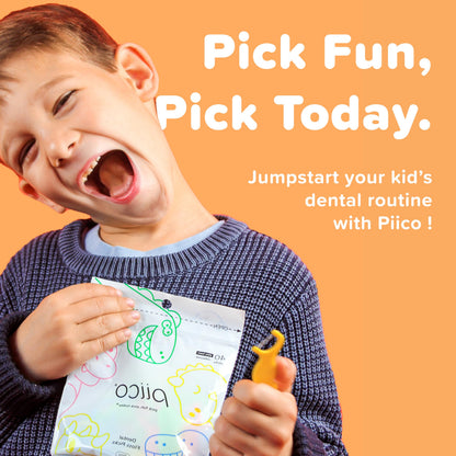 Piico Unflavored Kids Floss Picks - No Fluoride Dual Line, 80 Count Dino