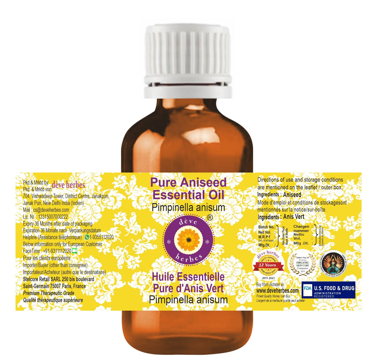 dève herbes Aniseed Essential Oil (Pimpinella anisum) – Pure, Steam Distilled 30ml
