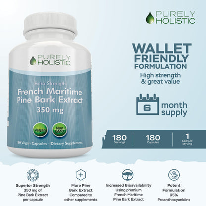 Purely Holistic Pine Bark Extract 350mg – 180 Vegan Capsules