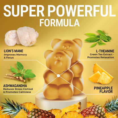 High Strength Lion's Mane Gummies with Ashwagandha & L-Theanine – Focus & Memory