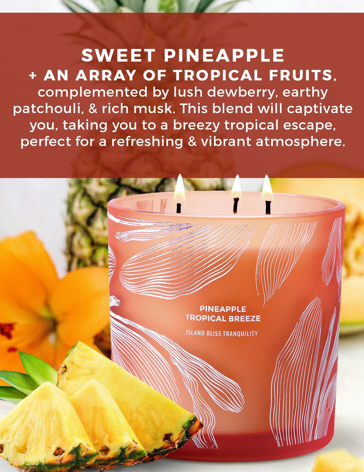 Pineapple Tropical Breeze Soy Candle – 14.5 oz, 3-Wick, Pineapple Paradise