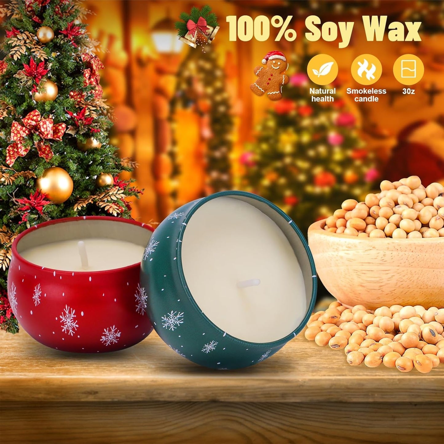 Christmas Scented Candles Gifts Set – 6 Pack, 2.5oz, Natural Soy Wax, Aromatherapy for Her