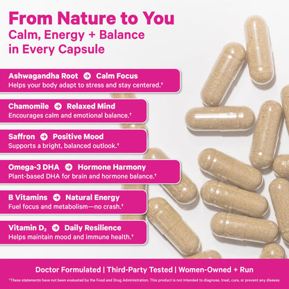 Pink Stork Cortisol Complex for Women – Adaptogenic Adrenal Support, 60 Count