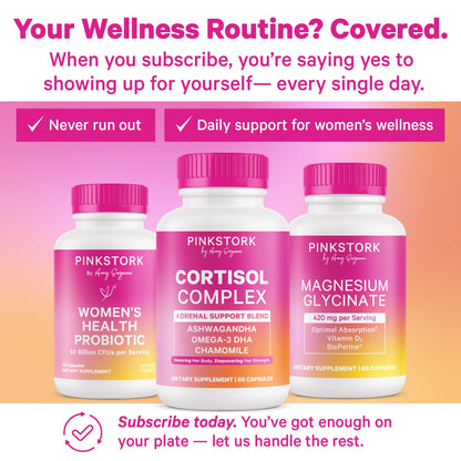 Pink Stork Cortisol Complex for Women – Adaptogenic Adrenal Support, 60 Count