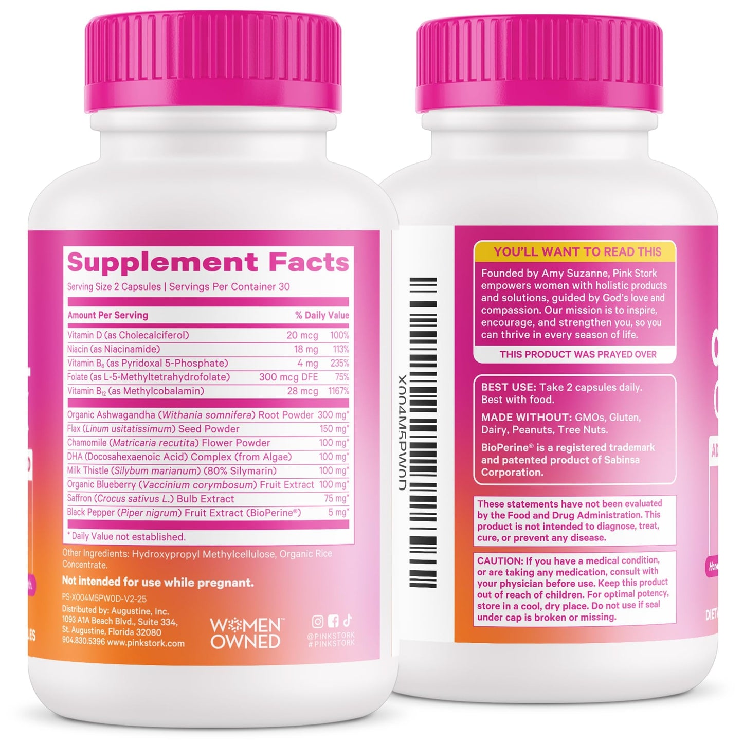 Pink Stork Cortisol Complex for Women – Adaptogenic Adrenal Support, 60 Count