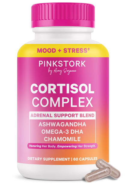 Pink Stork Cortisol Complex for Women – Adaptogenic Adrenal Support, 60 Count