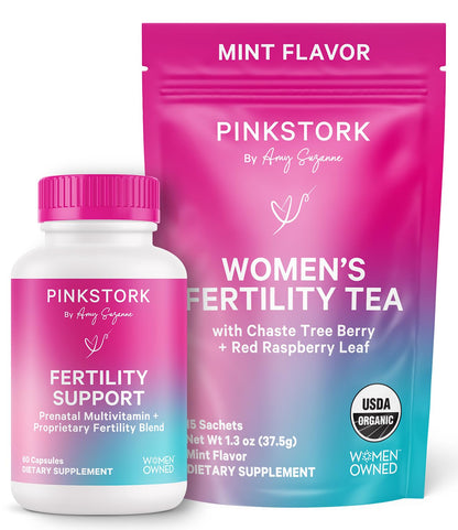 Pink Stork Fertility Bundle for Women – Conception Tea + Prenatal Vitamin Support with Inositol, Vitex, Folate & Ashwaganda – Supports Hormone Balance, Cycle Health & Preconception Wellness