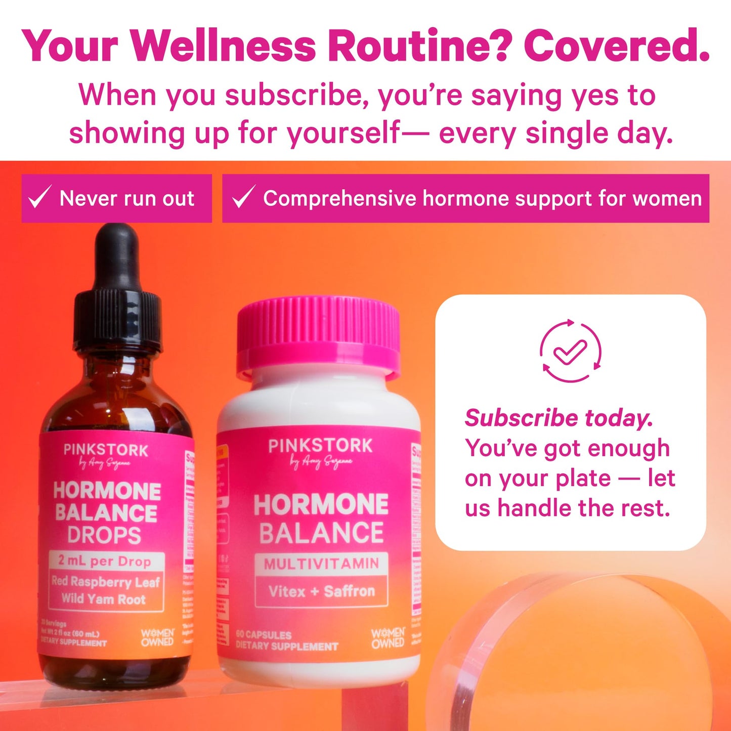 Pink Stork Hormone Balance Supplement for Women | 18-in-1 Multivitamin with Vitex, Saffron, Ashwagandha, Magnesium | Mood, Energy, Cortisol, Adrenal Support | PMS, Perimenopause Support | 60 Capsules