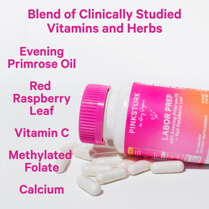 Pink Stork Labor Prep: Evening Primrose + Raspberry Leaf, Veg Capsules