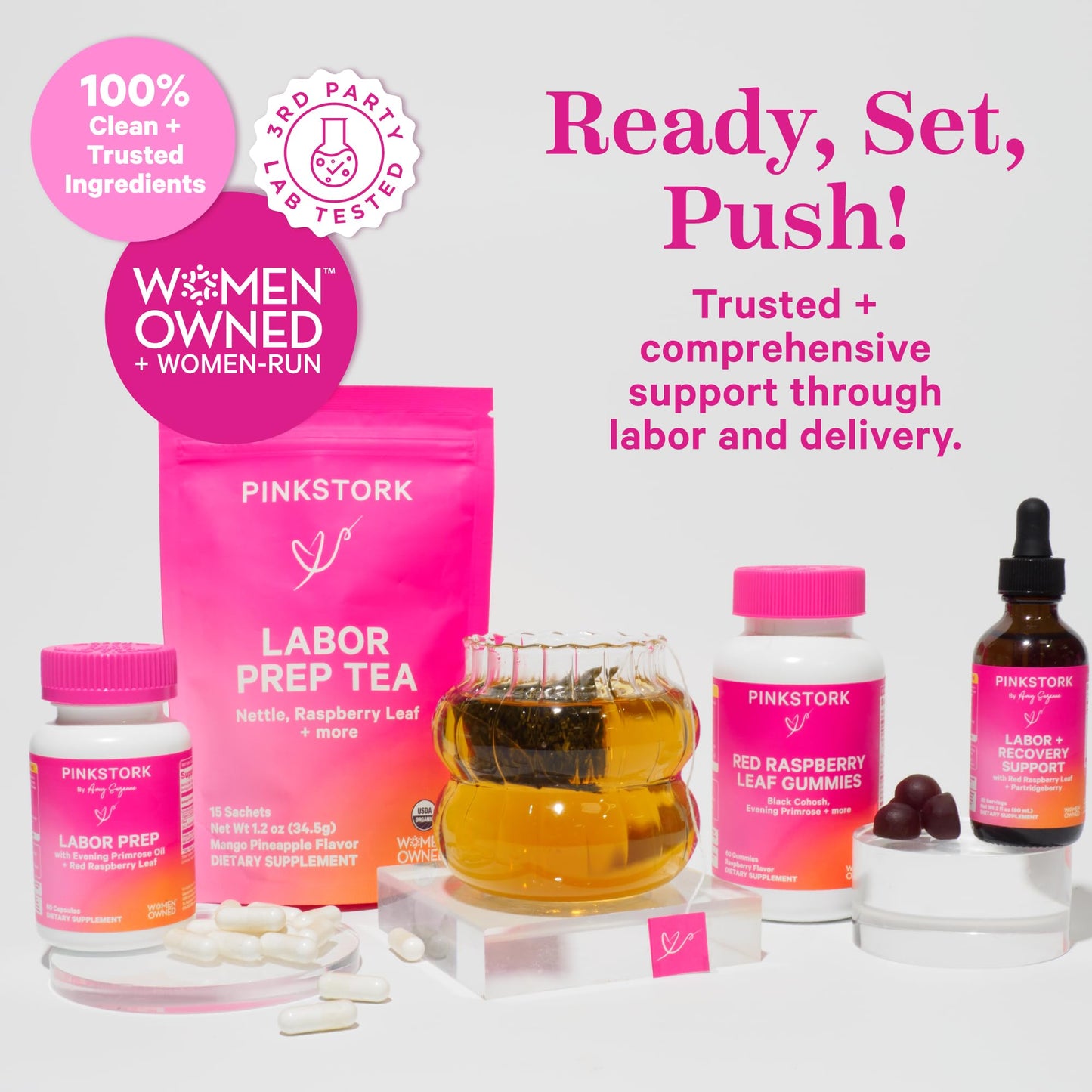Pink Stork Labor Prep: Evening Primrose + Raspberry Leaf, Veg Capsules