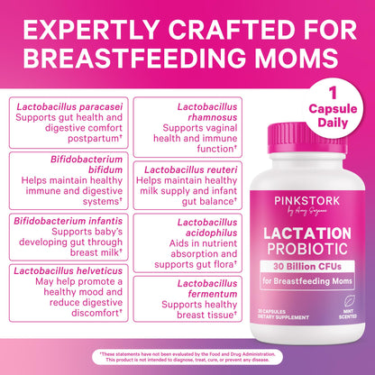 Pink Stork Lactation Probiotic – 30B CFU Multi-Strain for Breastfeeding Women