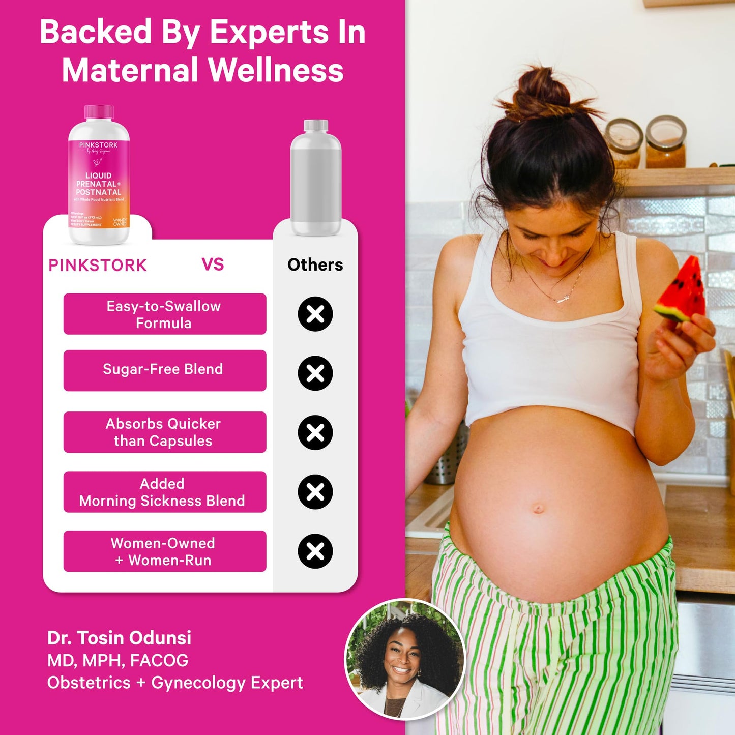Pink Stork Liquid Prenatal Vitamins for Women – Berry Flavor, Organic Whole-Food Blend, 32 Servings