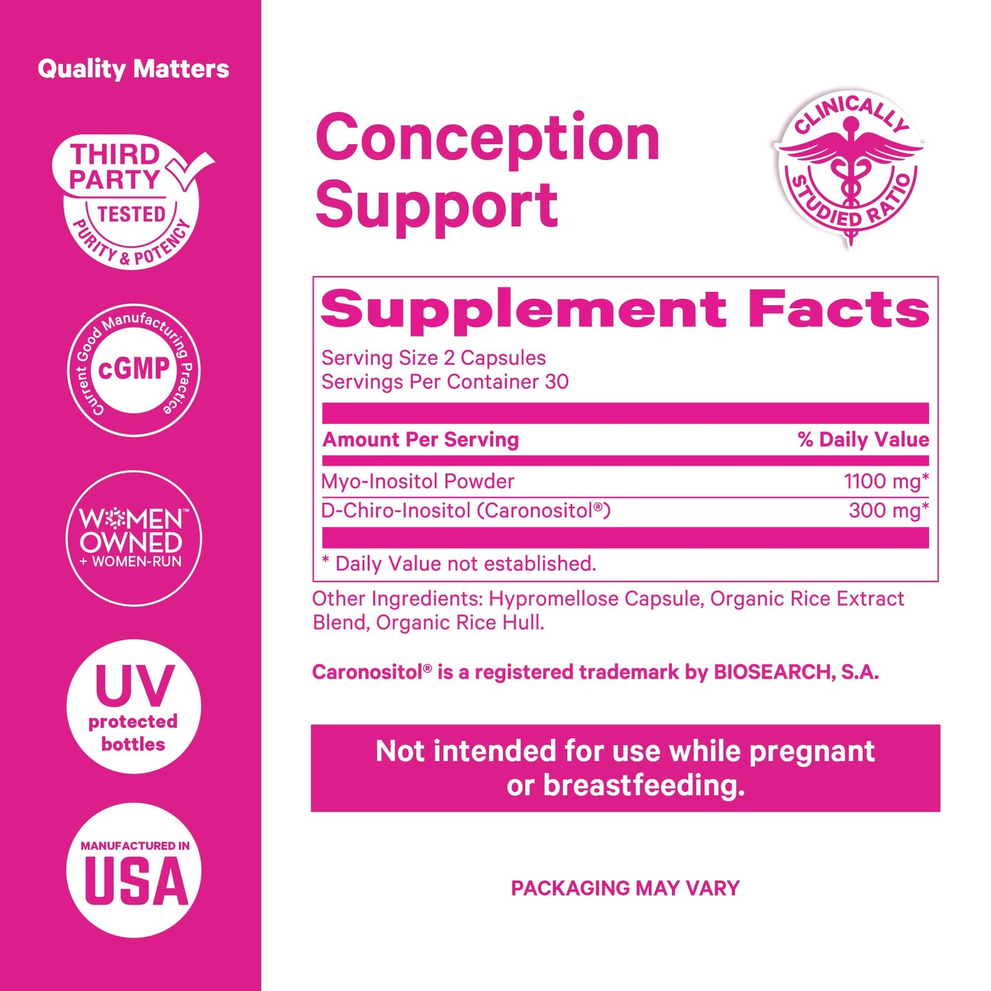 Pink Stork Myo-Inositol & D-Chiro Inositol 3.6:1 – Fertility & Hormone Balance, 60 Capsules