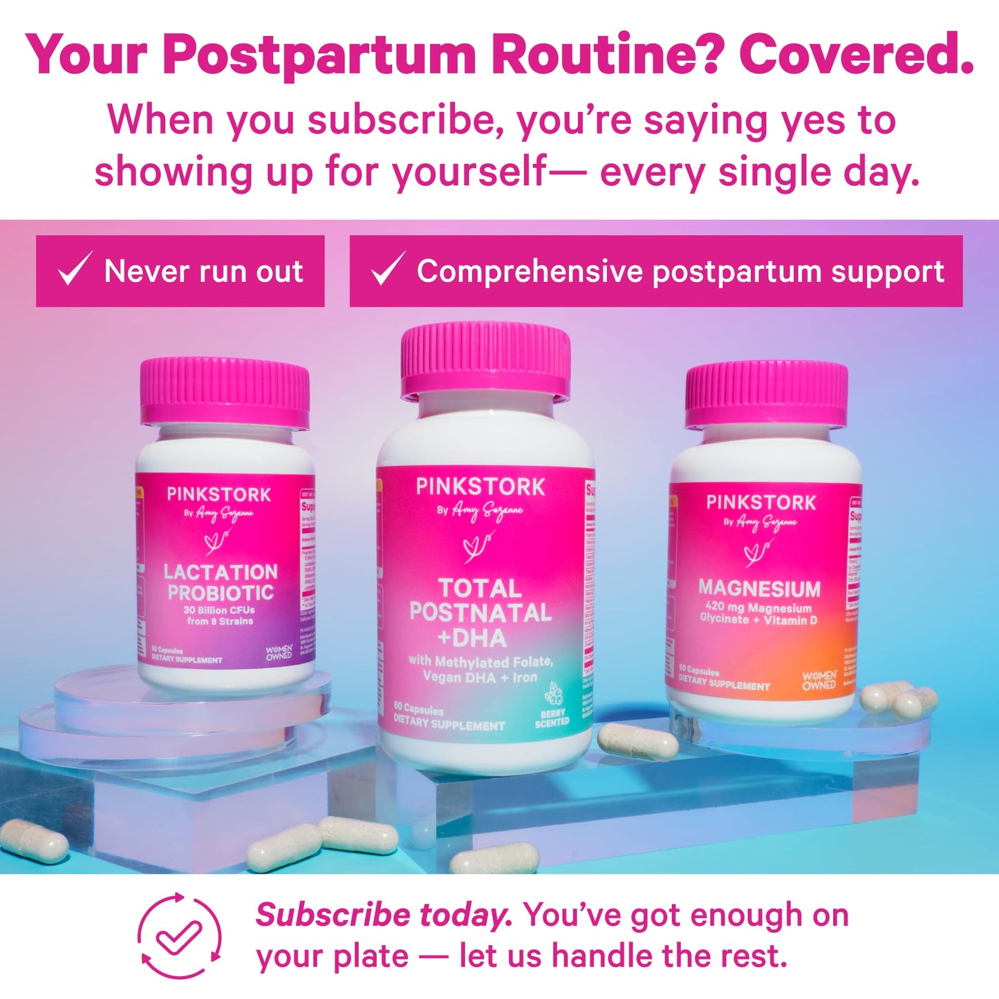 Pink Stork Total Postnatal Vitamins – Vegan DHA, Iron, Folate & B12 | 1 Month Supply