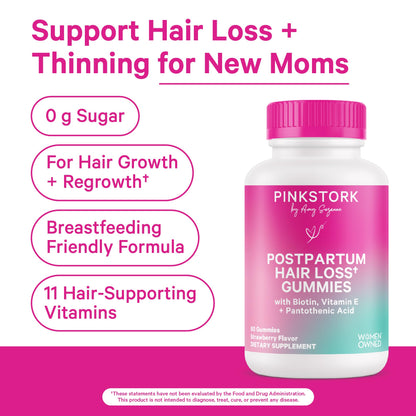Pink Stork Postpartum Hair Loss Gummies – Biotin, Pantothenic Acid, Vitamin E
