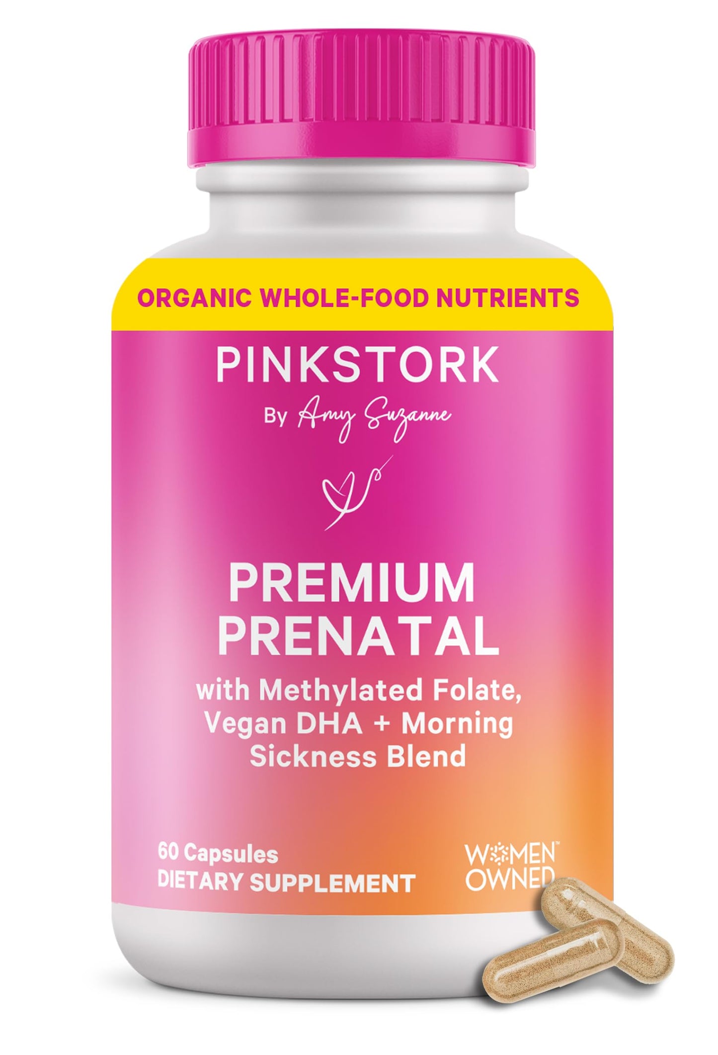 Pink Stork Premium Prenatal Vitamins – Organic Whole-Food Blend with Methylated Folate, Choline & Vegan DHA