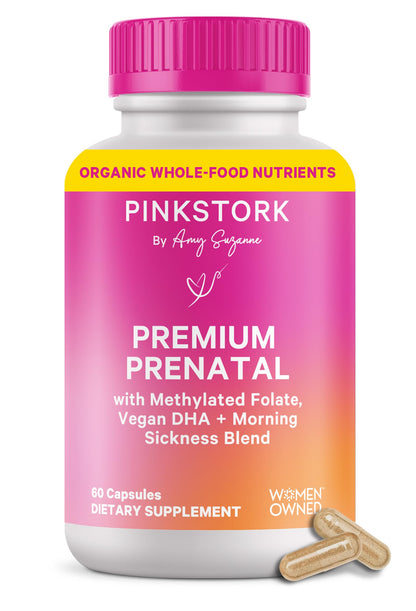 Pink Stork Premium Prenatal Vitamins – Organic Whole-Food Blend with Methylated Folate, Choline & Vegan DHA