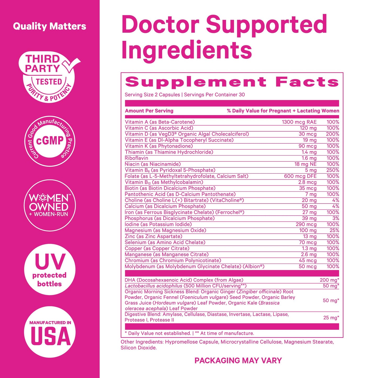Pink Stork Premium Prenatal Vitamins – Organic Whole-Food Blend with Methylated Folate, Choline & Vegan DHA