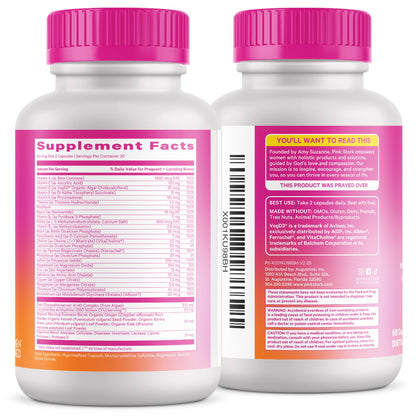 Pink Stork Premium Prenatal Vitamins – Organic Whole-Food Blend with Methylated Folate, Choline & Vegan DHA